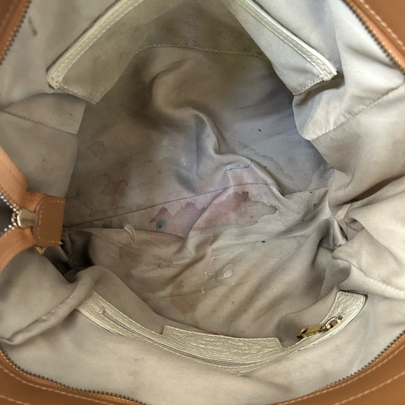 Cuir Rose pebbled leather cream and tan satchel bag. Shoulder strap. Gold detail - Picture 6 of 16